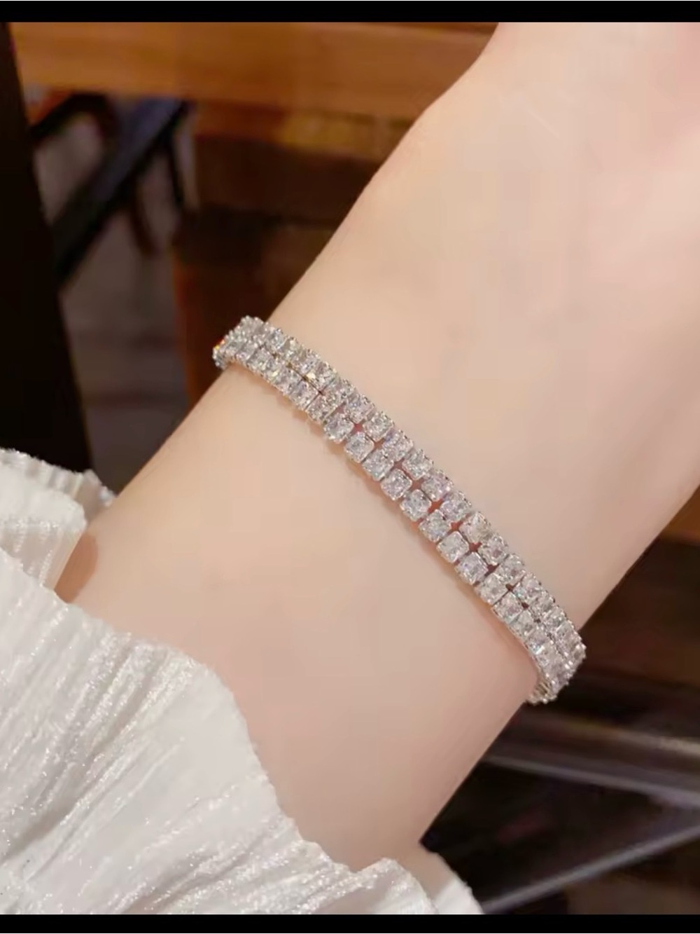 18k gold plated Clear Crystal Double-Row Tennis Bracelet